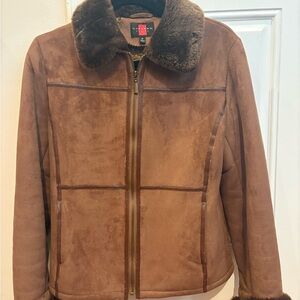 Vintage suede jacket with fur trim